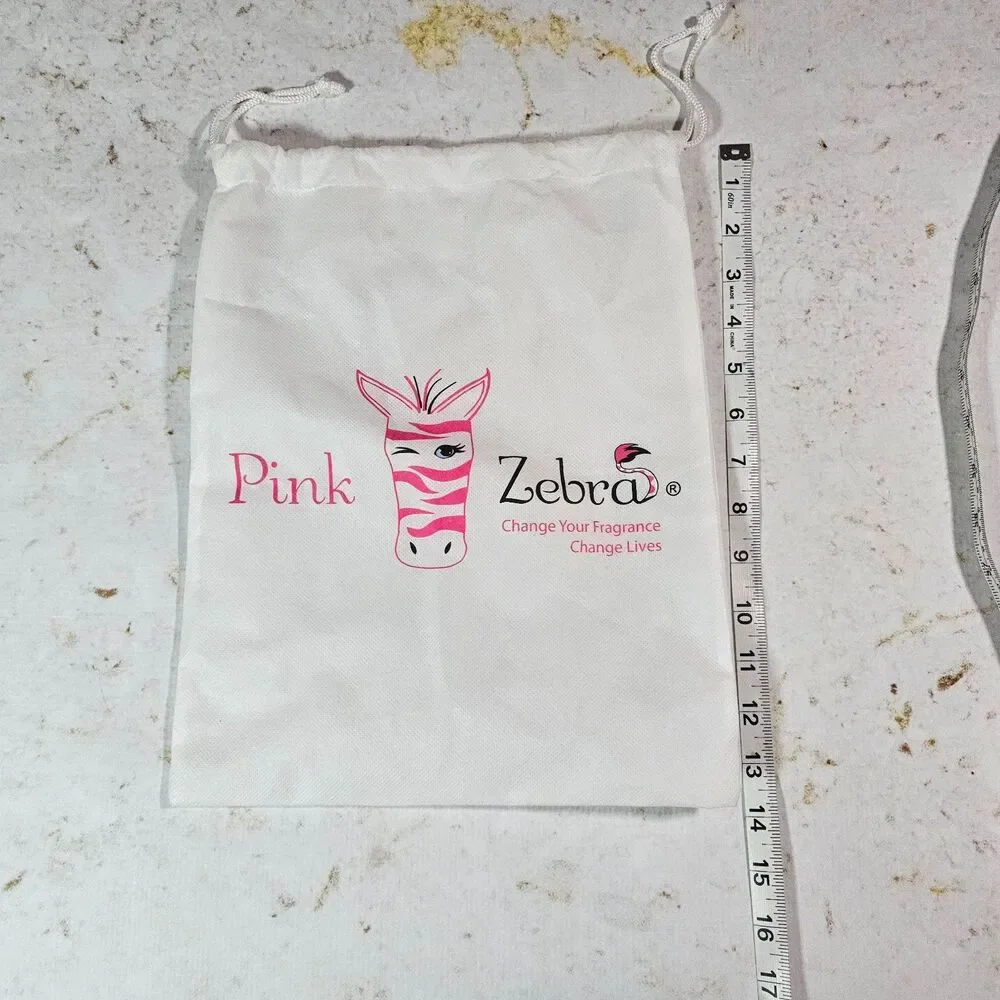 Pink Zebra Drawstring Dust Bag White Travel Storage Gift Bag EUC 10x14 Logo